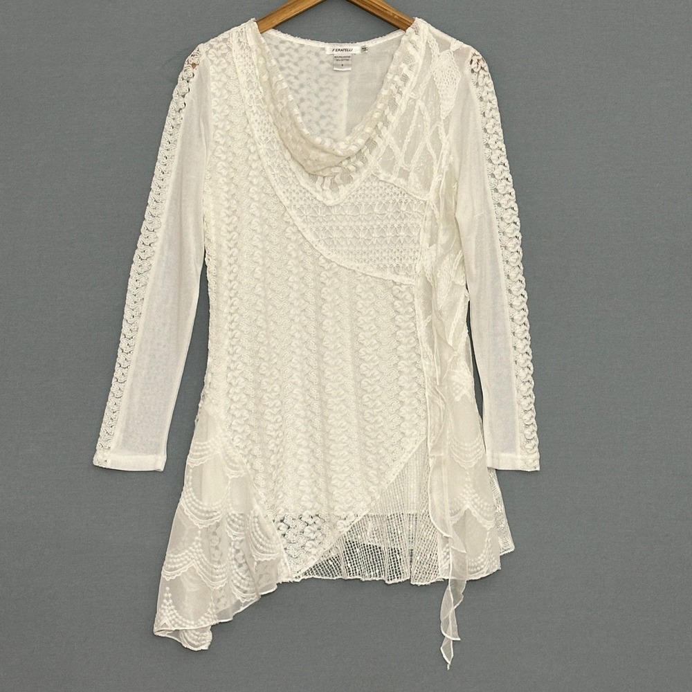 Fairy Y2K Asymmetrical VTG Womens Top S White Romantic Coquette Shabby Ethereal